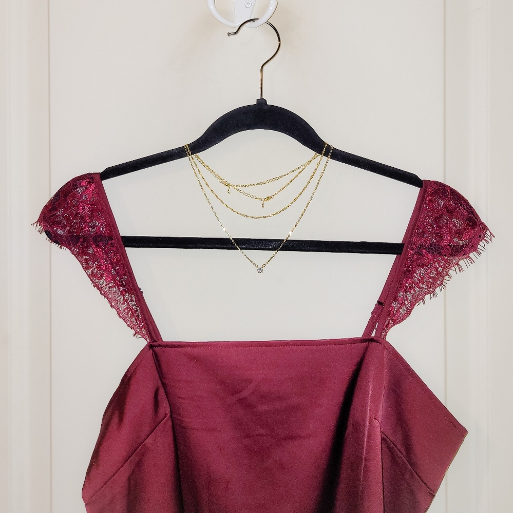 Satin Top w/ Lace Sleeves